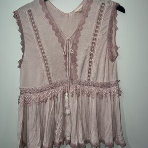 POL Pink Lace Trim Women's Top